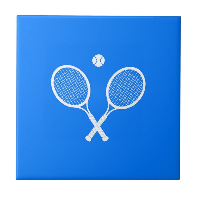 Tennis Rackets with Ball on Blue Background   Ceramic Tile (Front)