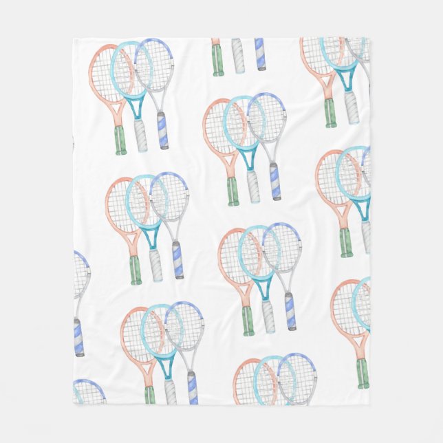 Tennis Rackets with ball watercolor Fleece Blanket (Front)
