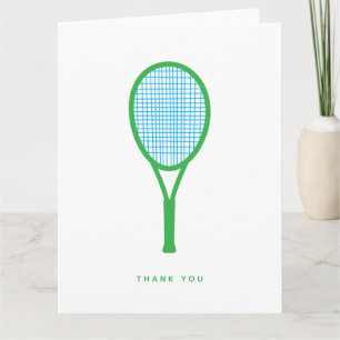 Tennis Racquet and Ball Sports Green Blue Thank You Card