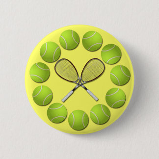 TENNIS RACQUET AND BALLS 6 CM ROUND BADGE