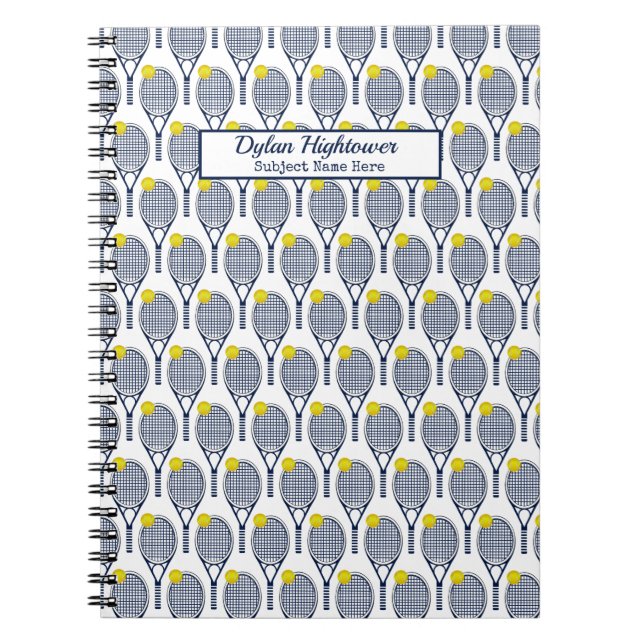 Tennis Racquet | Ball Pattern White Name | Subject Notebook (Front)
