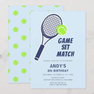 Tennis Racquet Blue Boys Birthday Invitation