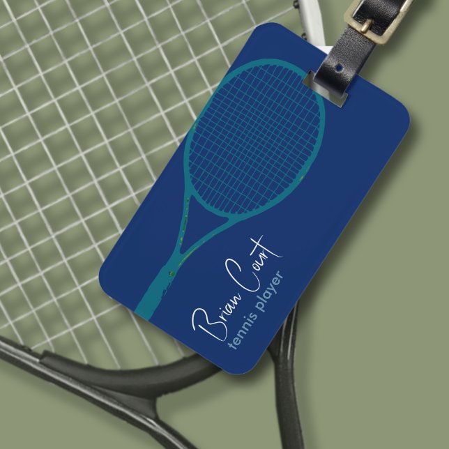 Tennis Racquet Personalised Blue Luggage Tag (Creator Uploaded)