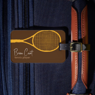 Tennis Racquet Personalised Brown Luggage Tag