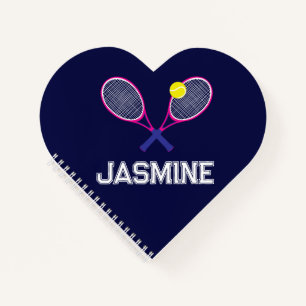 Tennis racquet pink blue love personalised  notebook