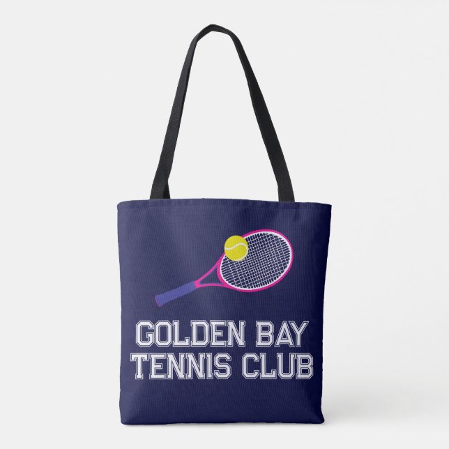 Tennis racquet pink blue personalised  tote bag (Back)