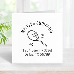 Tennis Racquet Racket and Balls Arch Address Rubber Stamp