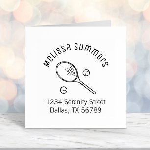 Tennis Racquet Racket and Balls Arch Address Self-inking Stamp