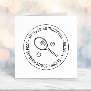 Tennis Racquet Racket and Balls Round Address Self-inking Stamp