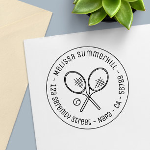 Tennis Racquet Rackets and Ball Round Address Self-inking Stamp