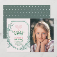 Tennis Racquet Retro Pink & Green Girl Birthday