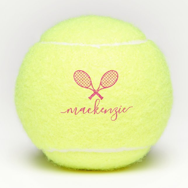 Tennis Racquets and Ball Name Personalised Pink (Front)