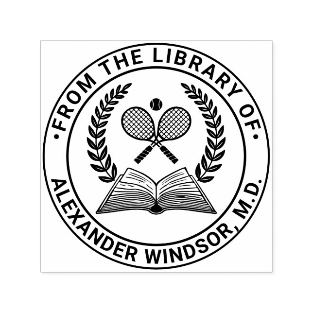 Tennis Racquets Book Wreath #1LR Book Name Self-inking Stamp (Design)