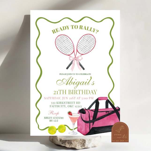 Tennis Rally And Margaritas Adult Birthday Invitation (Creator Uploaded)