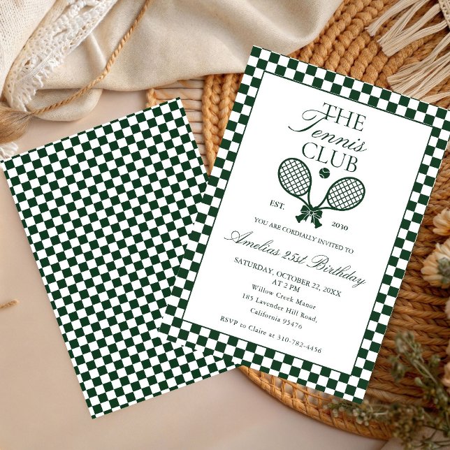  Tennis Retro Green Bow Birthday Invitation (Creator Uploaded)