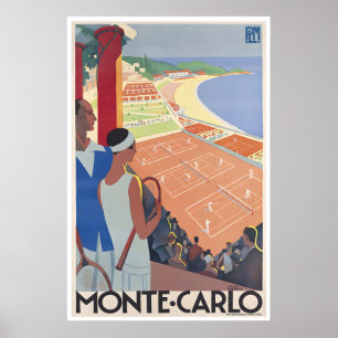Tennis Retro Travel Poster Monte Carlo Art Print