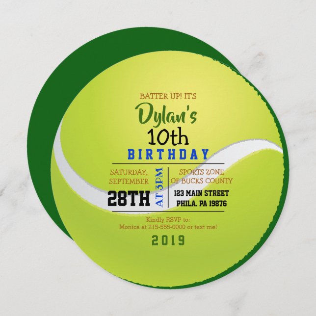 TENNIS ROUND Birthday Party Invitation (Front/Back)
