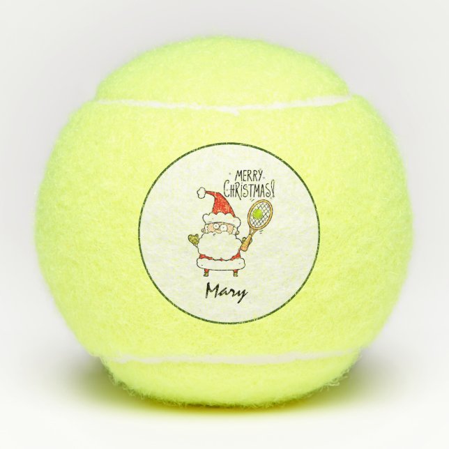 Tennis Santa Claus Merry Christmas with racket  Tennis Balls (Front)