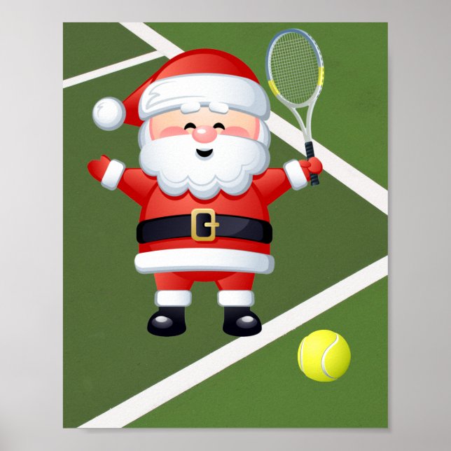 Tennis Santa Claus with Racket and Ball Christmas Poster (Front)