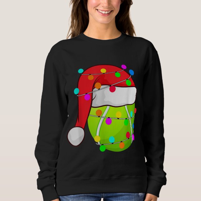 Tennis Santa Hat Christmas Lights Funny Sport Xmas Sweatshirt (Front)