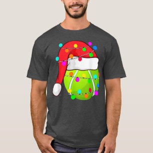 Tennis Santa Hat Christmas Lights Funny Sport Xmas T-Shirt