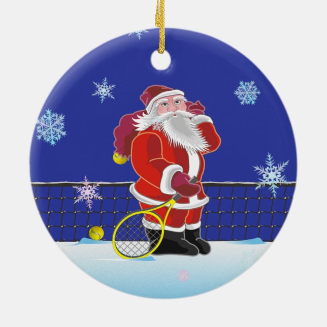 Tennis Santa, Merry Christmas Ceramic Ornament (Back)