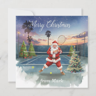 Tennis Santa on the court Christmas  Holiday Card