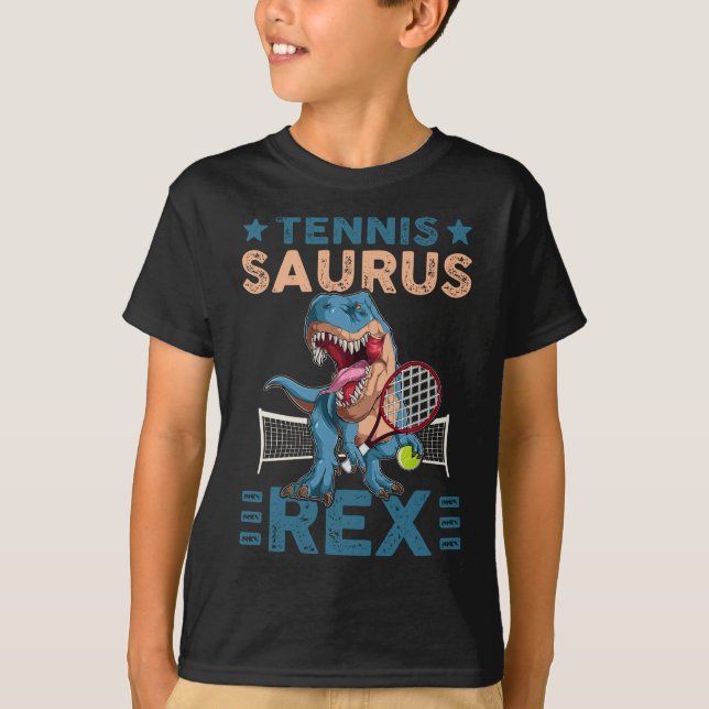 Tennis Saurus T-Rex Funny Tennis Game Dinosaurs Lo T-Shirt (Front)