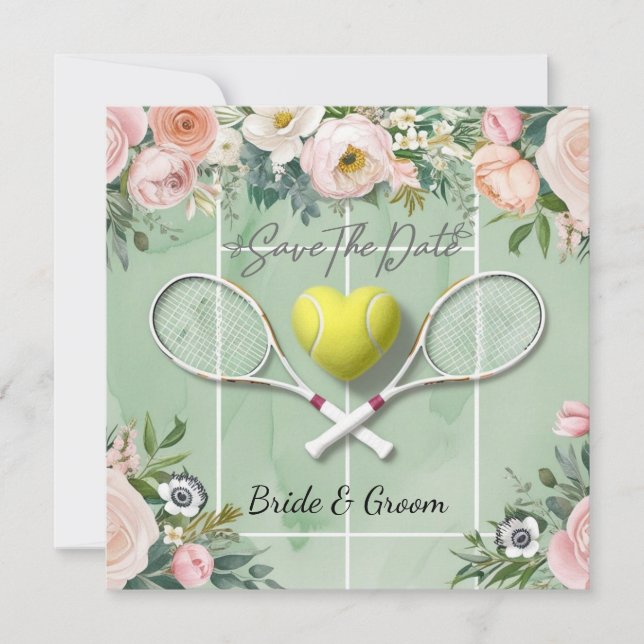 Tennis Save the date for Player wedding watercolor (Front)