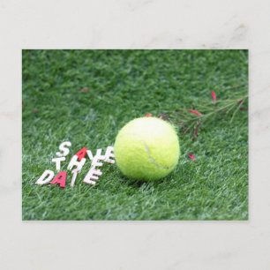 Tennis Save the Date with tennis ball on green Announcement Postcard