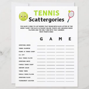 Tennis Scattergories Game
