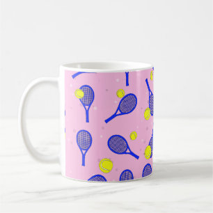Tennis Seamless Pattern - Blue Racket and Ball  Coffee Mug