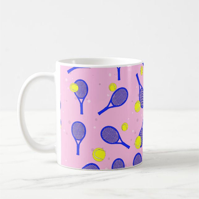 Tennis Seamless Pattern - Blue Racket and Ball  Coffee Mug (Left)