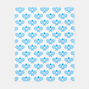 Tennis Seamless Pattern - Blue Racket and Ball on  Fleece Blanket