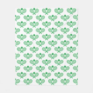 Tennis Seamless Pattern - Green Racket and Ball on Fleece Blanket