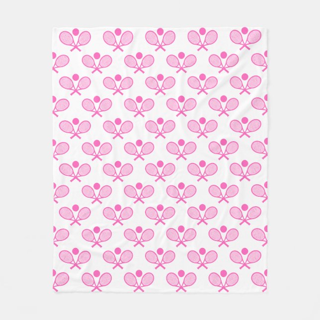 Tennis Seamless Pattern - Pink Racket and Ball on  Fleece Blanket (Front)