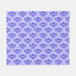 Tennis Seamless Pattern - Racket and Ball in Blue Fleece Blanket