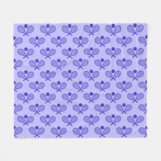 Tennis Seamless Pattern - Racket and Ball in Blue  Fleece Blanket (Front (Horizontal))