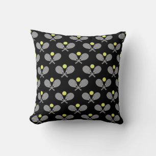 Tennis Seamless Pattern - Racket and Ball on Black Cushion
