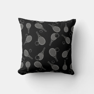 Tennis Seamless Pattern - Racket and Ball on Black Cushion