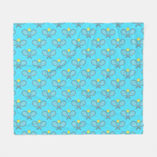 Tennis Seamless Pattern - Racket and Ball on Blue Fleece Blanket