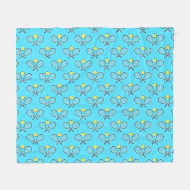 Tennis Seamless Pattern - Racket and Ball on Blue  Fleece Blanket (Front (Horizontal))