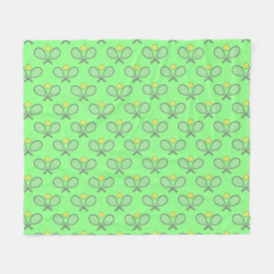 Tennis Seamless Pattern - Racket and Ball on Green Fleece Blanket