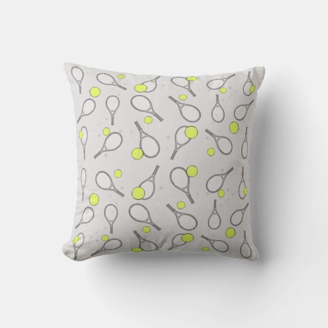 Tennis Seamless Pattern - Racket and Ball on Grey  Cushion (Front)