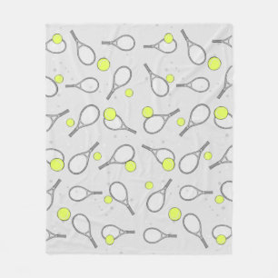 Tennis Seamless Pattern - Racket and Ball on Grey Fleece Blanket
