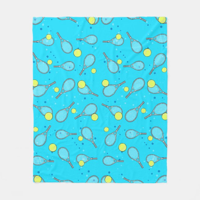 Tennis Seamless Pattern - Racket & Ball on Blue Ba Fleece Blanket (Front)