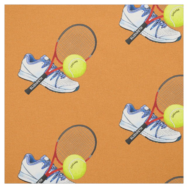 Tennis Shoe Ball And Racket With Your Custom Text Fabric (Swatch)