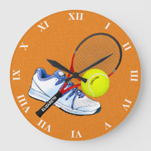 Tennis Shoe Ball And Racket With Your Custom Text Large Clock