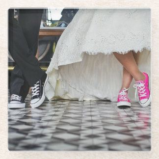 Tennis Shoes with White Wedding Dress Glass Coaster