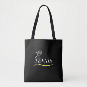 Tennis Simple Word Underlined Racket Ball Black Tote Bag